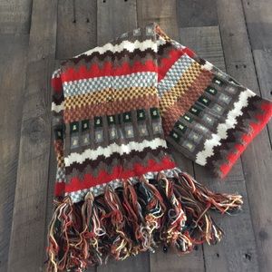 Vintage Southwest Tribal Blanket Scarf Fringe Multicolor Cotton Wrap